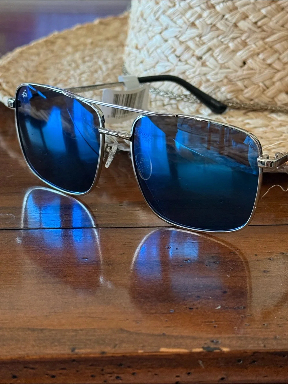 Prive Revaux Blue Mirrored Square Aviator Silver Sunglasses Unisex NWT